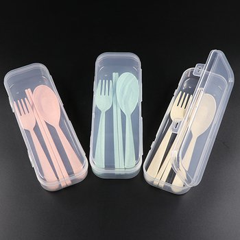 小麥桔梗餐具3件組-筷.叉.匙-附PP塑膠收納盒_1